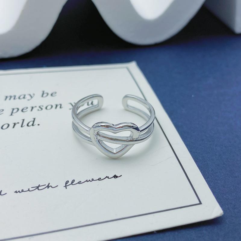 S925 Sterling Silver Versatile Heart Ring - Korean INS Style, Hollow Design, Light Luxury, Adjustable
