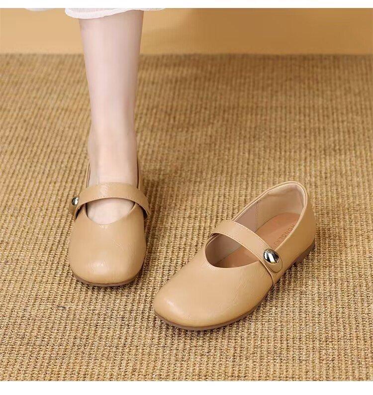 Soft-soled Mary Jane Small Leather Shoes for Women's 2025 Autumn New Popular Retro Single Shoes Versatile Flat-soled Shallow-mouth Beanie Shoes