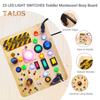 LED Light Switch Busy Board Toddler Light-up Switch Control Wooden Board Fine Motor Skills Kids Educational Learning Activity Game Board Toy