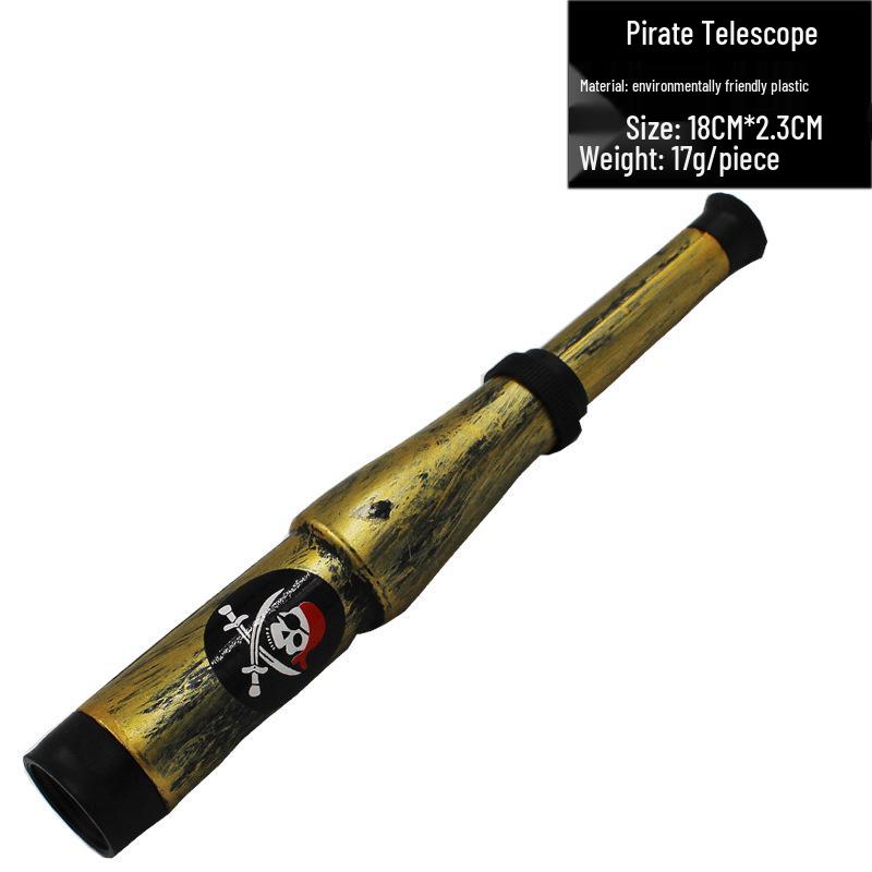 Pirate Costume Accessories: Skull Eye Patch, Hat, Hook, Flag, Telescope, Knife, and Gun for Halloween.