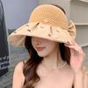 Summer Colored Glue Bow Sun Hat Women's Big Eaves Sun Protection UV Protection Sun Hat Outdoor Travel Empty Top Hat