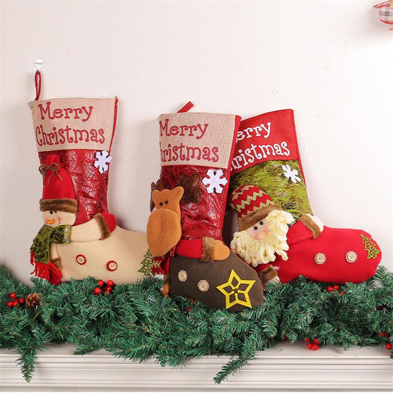 Christmas Santa Claus Big Head Doll socks Three-Dimensional