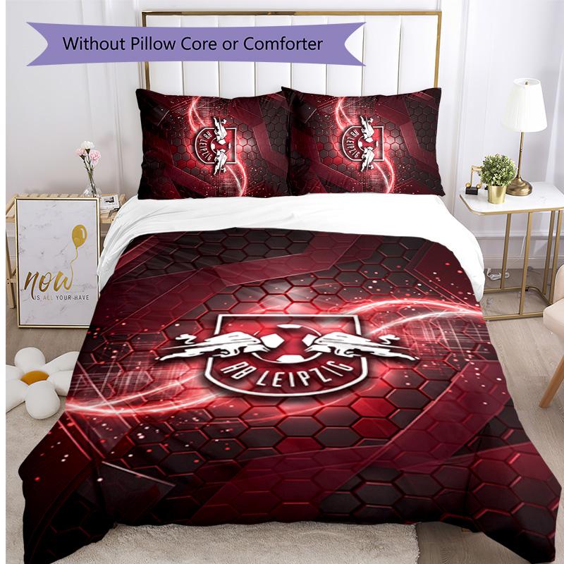 RB Leipzig Football Printed 3 Pieces Bedding Set, Comfortable Skin Friendly Bedroom Duvet Cover Set