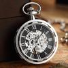 Men's Open Face Silver Tone Steampunk Skeleton Mechanical Pocket Watch with Chain Best Gift
