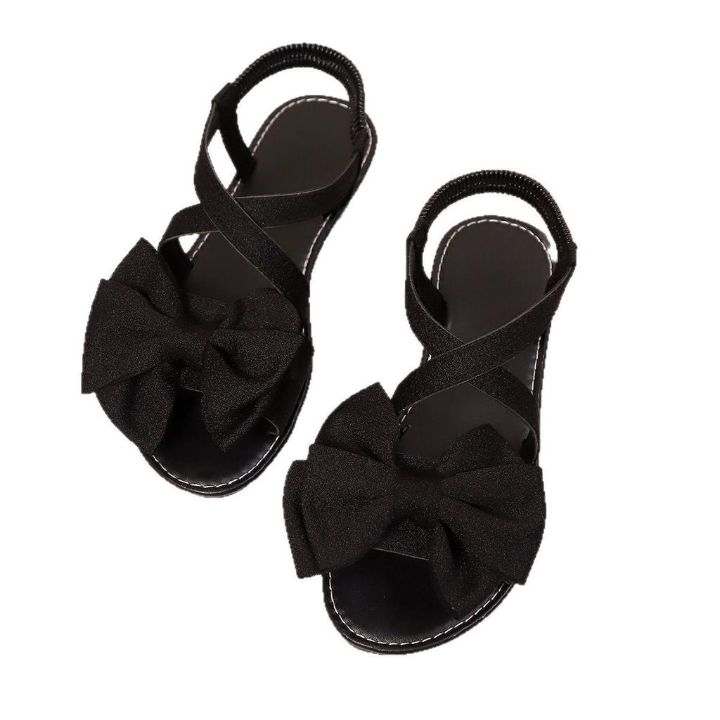 Women's Sandals 2025 Summer Sweet Wind Bow Soft Sole Outside Wear Casual Cross Strap Flat Heel Beach Sandals