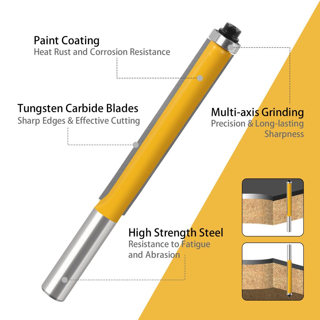 Extended Trimming Knife with Bearing Trimming Knife Double Blade Straight Knife Woodworking Milling Cutter Edge Trimming Machine Knife Head