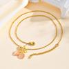Natural Stone Pink Love Heart Pendant Necklaces For Women, Bowknot Copper Gold Color Chain Necklace Trendy Jewelry For Mom Gift