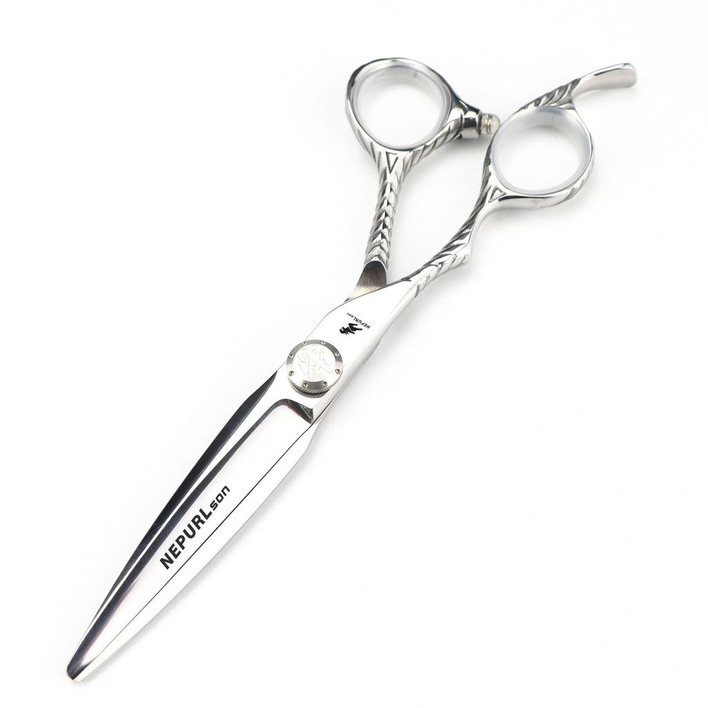 FDMS 6-Inch Left-Handed Silver Hairdressing Scissors - Special Shape for Barbers and Bangs