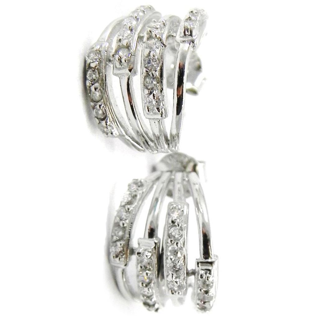 Les Trésors De Lily [I3900] - Silver Half Hoop Earrings 'Goddess' White