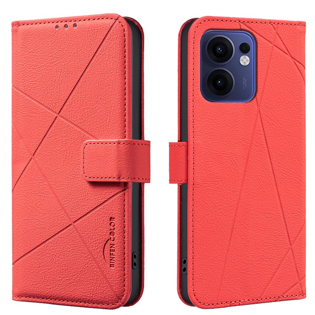 For Oppo Reno13 F 5G Case BINFEN COLOR BF35 Geometry Imprinted Leather Phone Cover RFID Blocking Wallet Stand