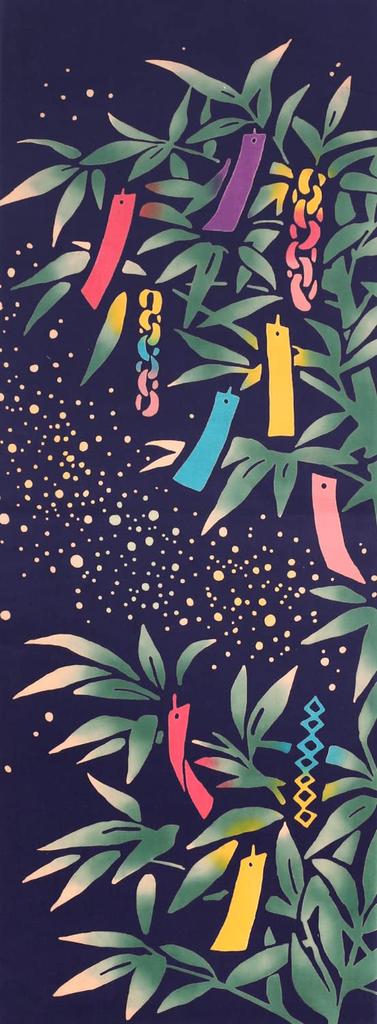 Airashika Japanese Goods Chusen Tenugui Tanzaku 33 X 90cm "Tanabata Color"