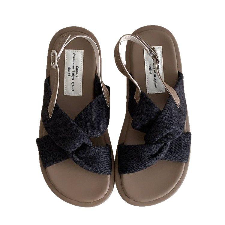 Design sense niche flat sandals shoes women's summer seaside silver cool slippers beach shoes wear Roman women's shoes