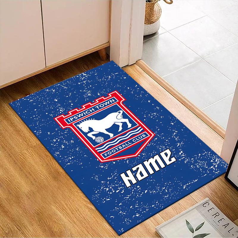 Custom Name Ipswich Football Crest Rug Game Carpet, Floor Mat for Bedroom Living Room Entryway Rug, Home Decor Idea Gift for Christmas Birthday