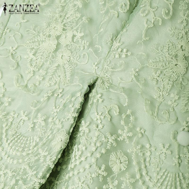 ZANZEA Bluză elegantă cu gât în V, mâneci 3/4, casual pentru femei, cu broderie și dantelă