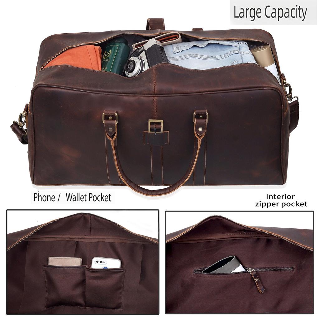Personalized Leather Duffel Bag: Handmade Mens Weekender Travel Bag