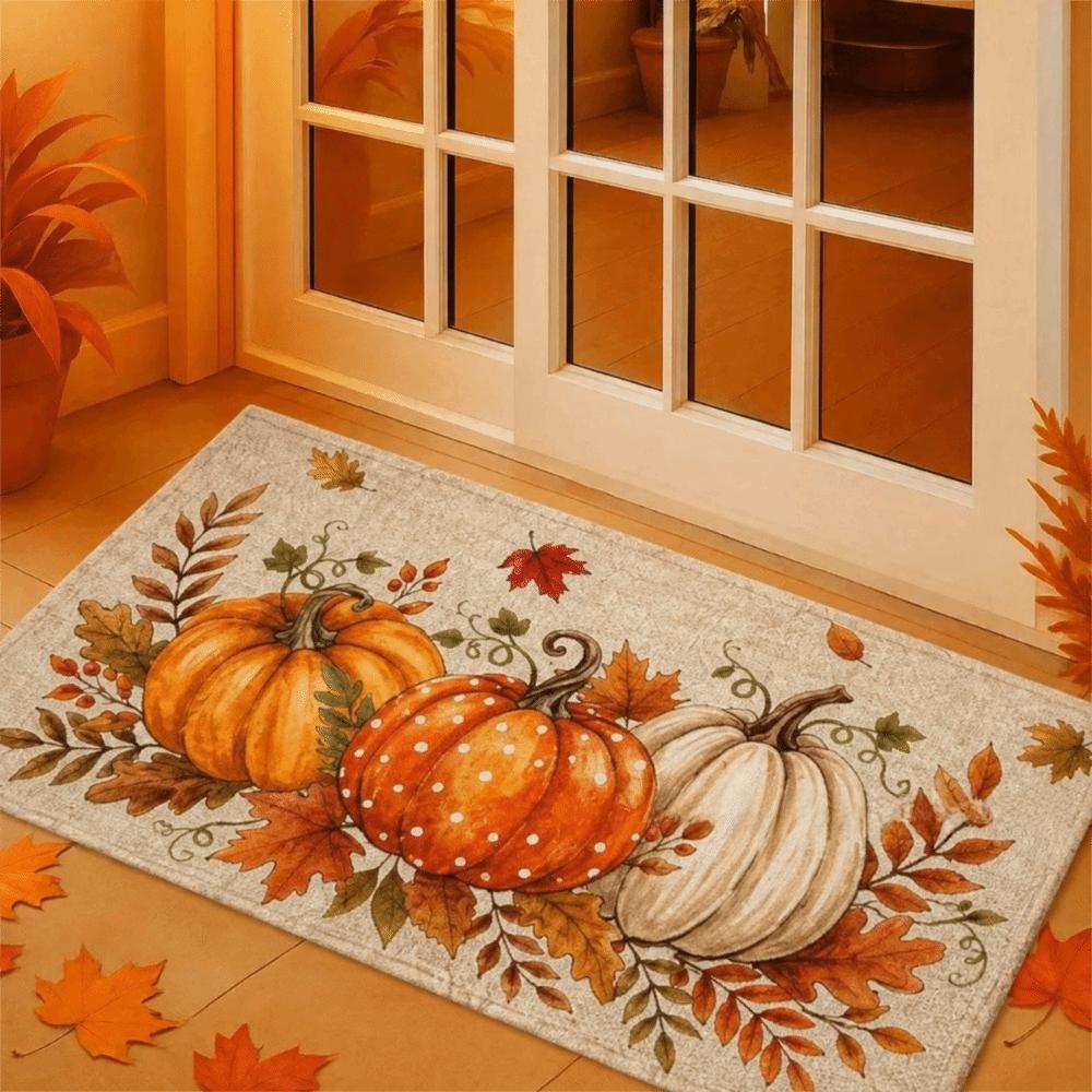 2D Flat Print Holiday Rug Non-Slip Fall Doormat Festive Vibes Welcome Doormat Thanksgiving
