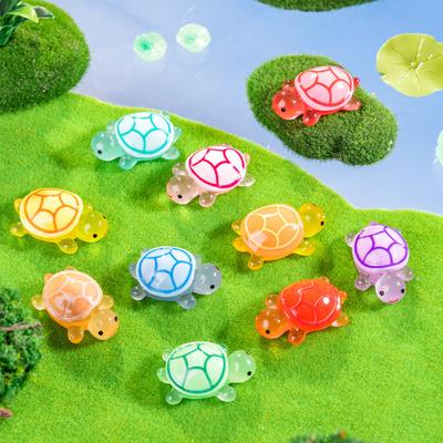24 Pcs Mini Turtle Figurines Luminous Resin Turtle Ornaments Glow-in-the-dark Turtle Miniatures for Fairy Garden Moss Micro Landscape Decoration