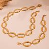 Elliptical Egg Shaped High Polished Bracelet Necklace Set Plated with 18k Real Gold, Non Fading Jewelry