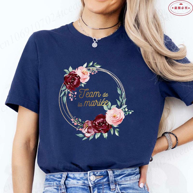 Französische Mädchen Hochzeit Team Braut T-Shirt Junggesellinnenabschied Tops für Frauen Kleidung Kurzärmelig Brautkranz Evjf T-Shirts