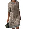 Women's Button Decoration O Neck Dress Ladies  Vintage Floral Print Short Sleeve Long Dress