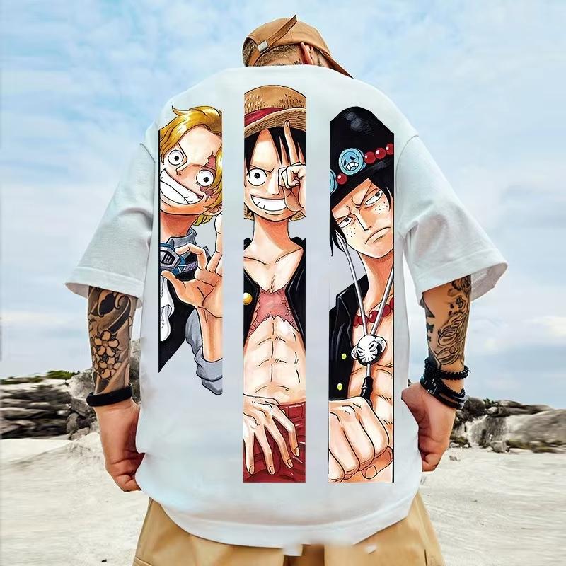 Mens TShirt One Piece Luffy Anime Summer Y2K Clothes Harajuku Women Oversized Short Sleeves Tee Casual Cotton Tops Streetwear