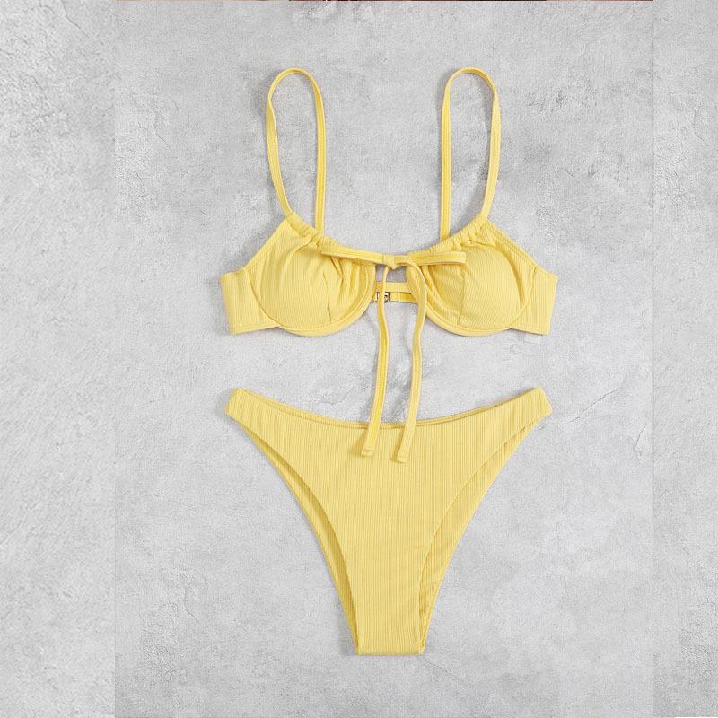 Lace-Up Triangle Bikini - 2024 Solid Color Two-Piece Swimsuit, European & American Style