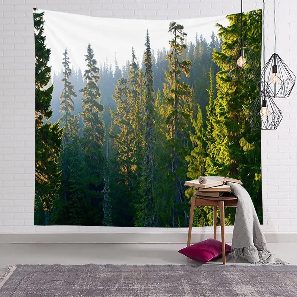 Forest Tapestry Morning Sun Rays Through Trees Summertime Countryside Scenic Wall Hanging for Bedroom Living Room Dorm Decor
