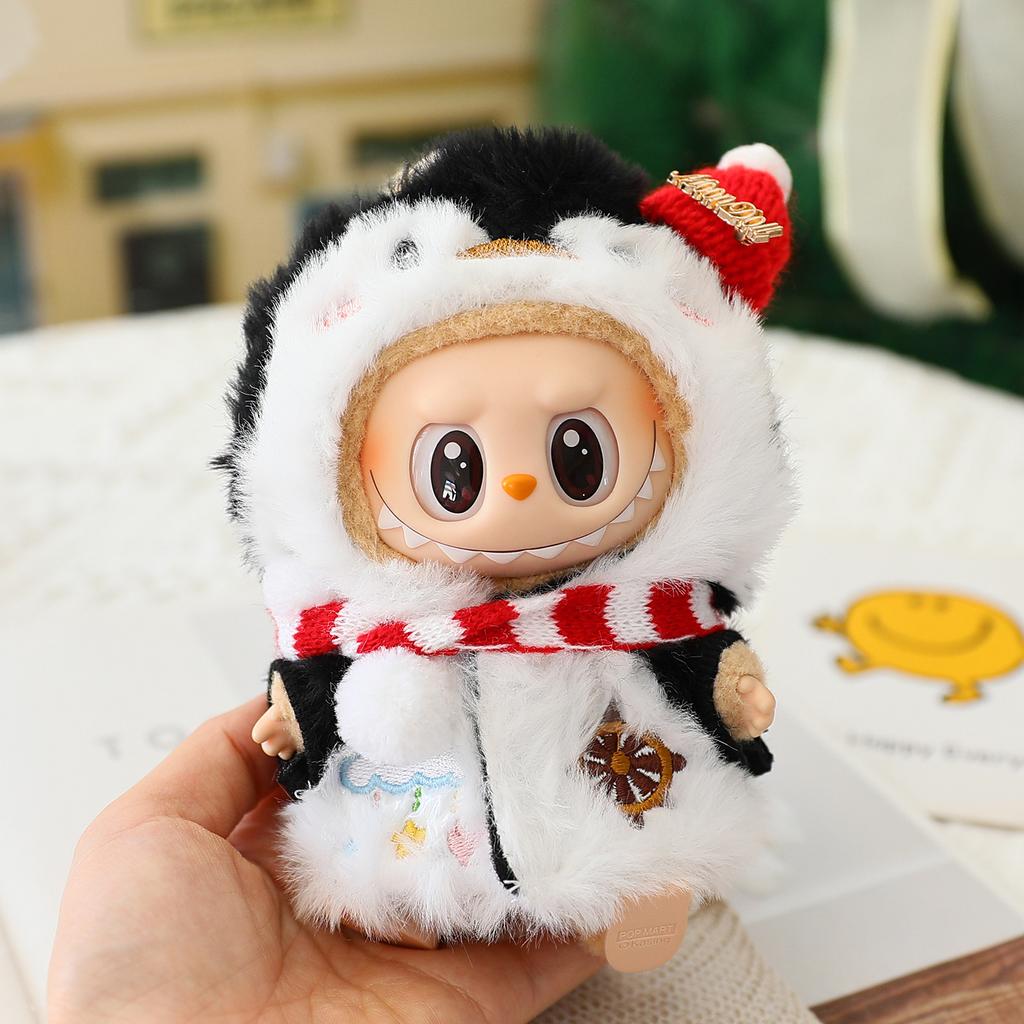 for 17cm Labubu Doll Clothes Set Christmas Penguin & Snowman Plush Outfits, Festive Party Costume with Accessories Gift