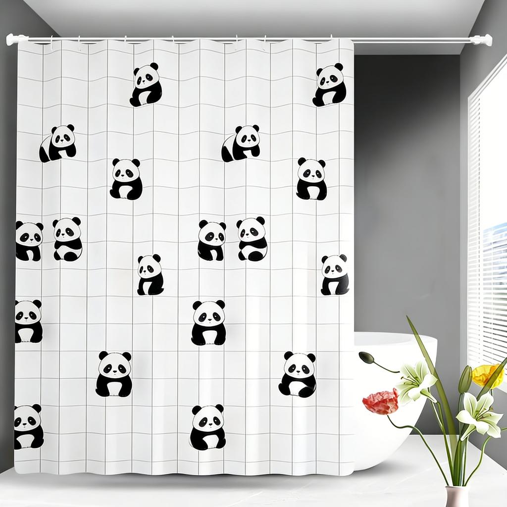 Cute Cartoon Puppies & Kittens Shower Curtain - Waterproof Polyester with Hearts & Yarn Balls On White Grid