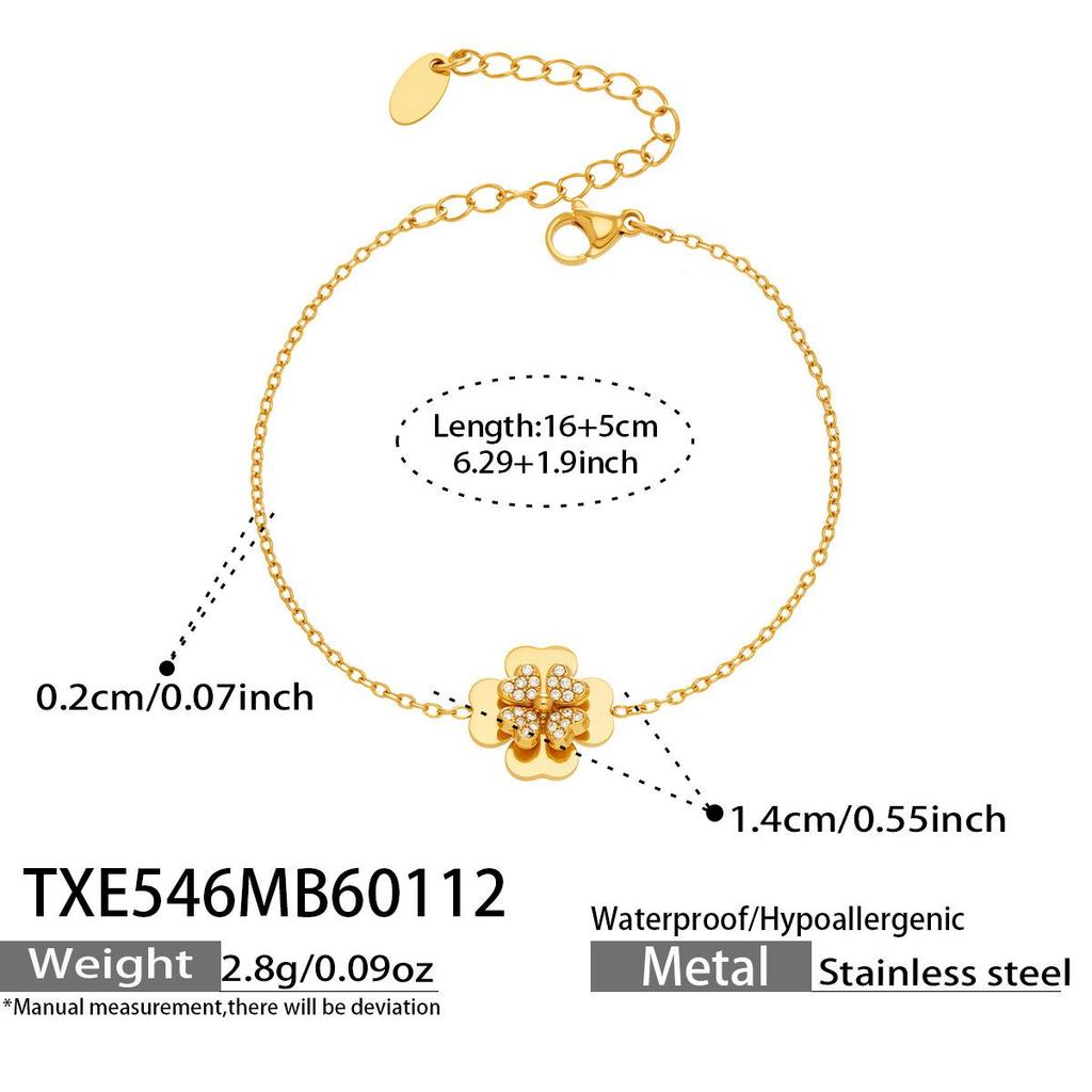 European & American Light Luxury Clover Jewelry Set: Stainless Steel, Zirconia-Embedded, Versatile Necklace, Bracelet, Ring & Earrings for Women.
