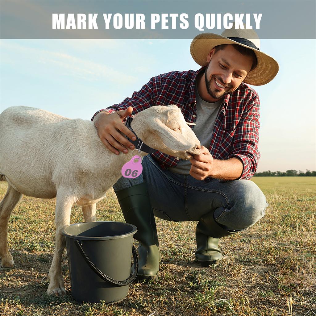 1 set Livestock Animal Identification Hang Tag Kit Adjustable Nylon Collar TPU Double-sided Serial Number Hang Tag & Metal Ring
