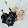 Corset de Renda Transparente com Lantejoulas Ajuste Slim Colete Suspensor Camisola de Renda com Lantejoulas Elástica Feminino