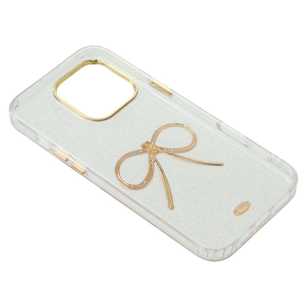 For iPhone 16 Pro Case Gold Bow Epoxy Design TPU+PC Phone Back Cover