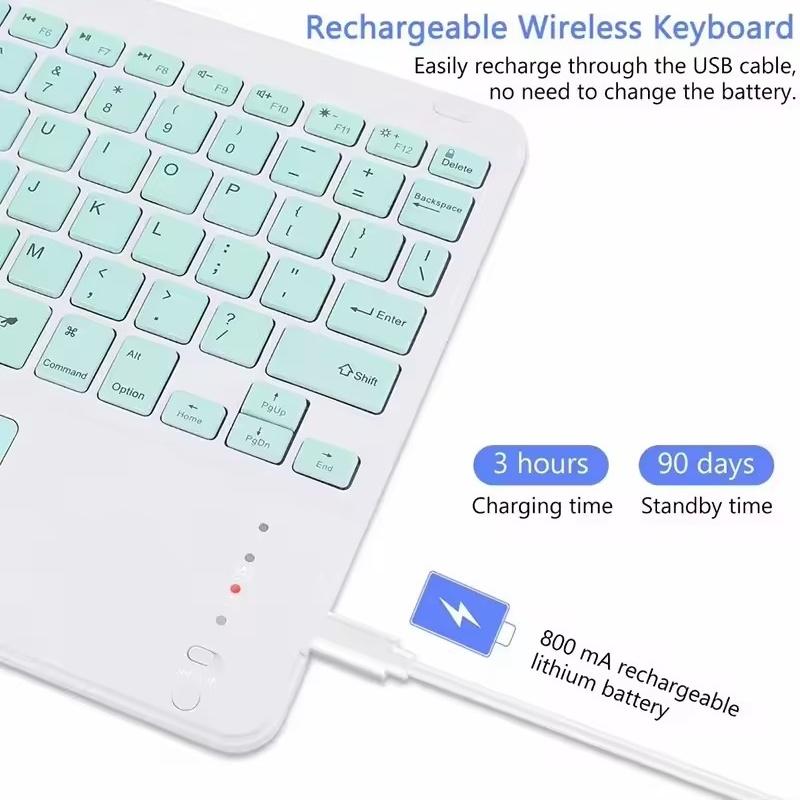 English Bluetooth Keyboard 10 inch for iPad Air Pro Wireless Rechargeable Keyboard for Phone Tablet Laptop Universal