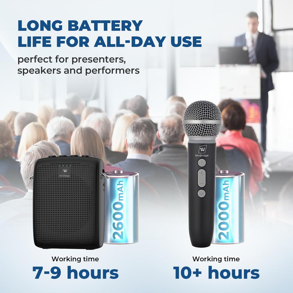W WINBRIDGE Small Portable Loudspeaker with Handheld Suitable for Outdoor Hands-Free Speaker, Microphone, Training, Events, Instruction, Activities,