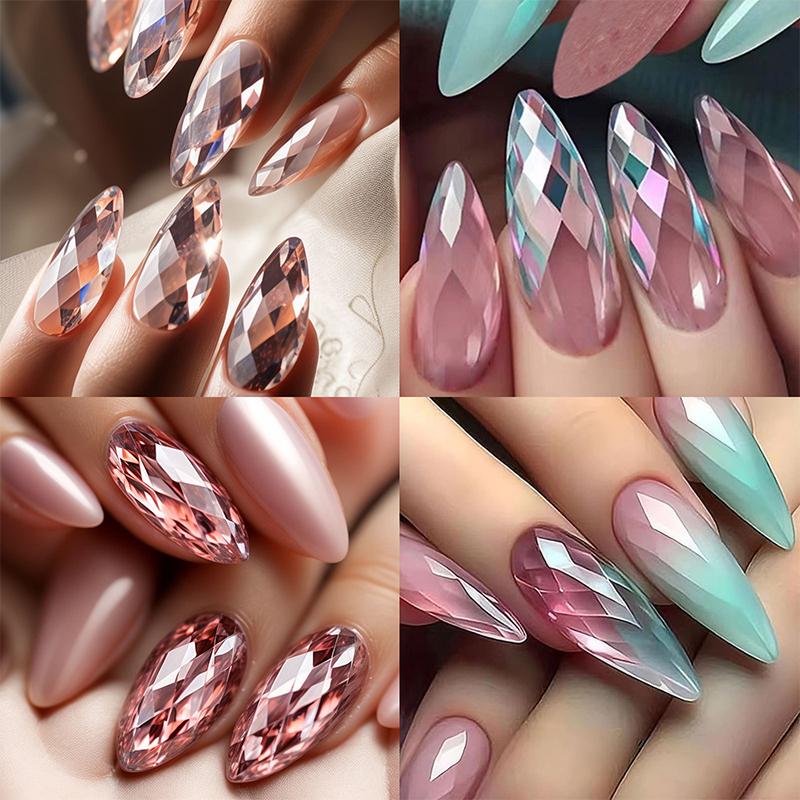 Luxury Diamond Almond Press On False Nail Tips Classic Trapezoidal Full Cover Soft Fake Nails Extension DIY Manicure Salon Tools