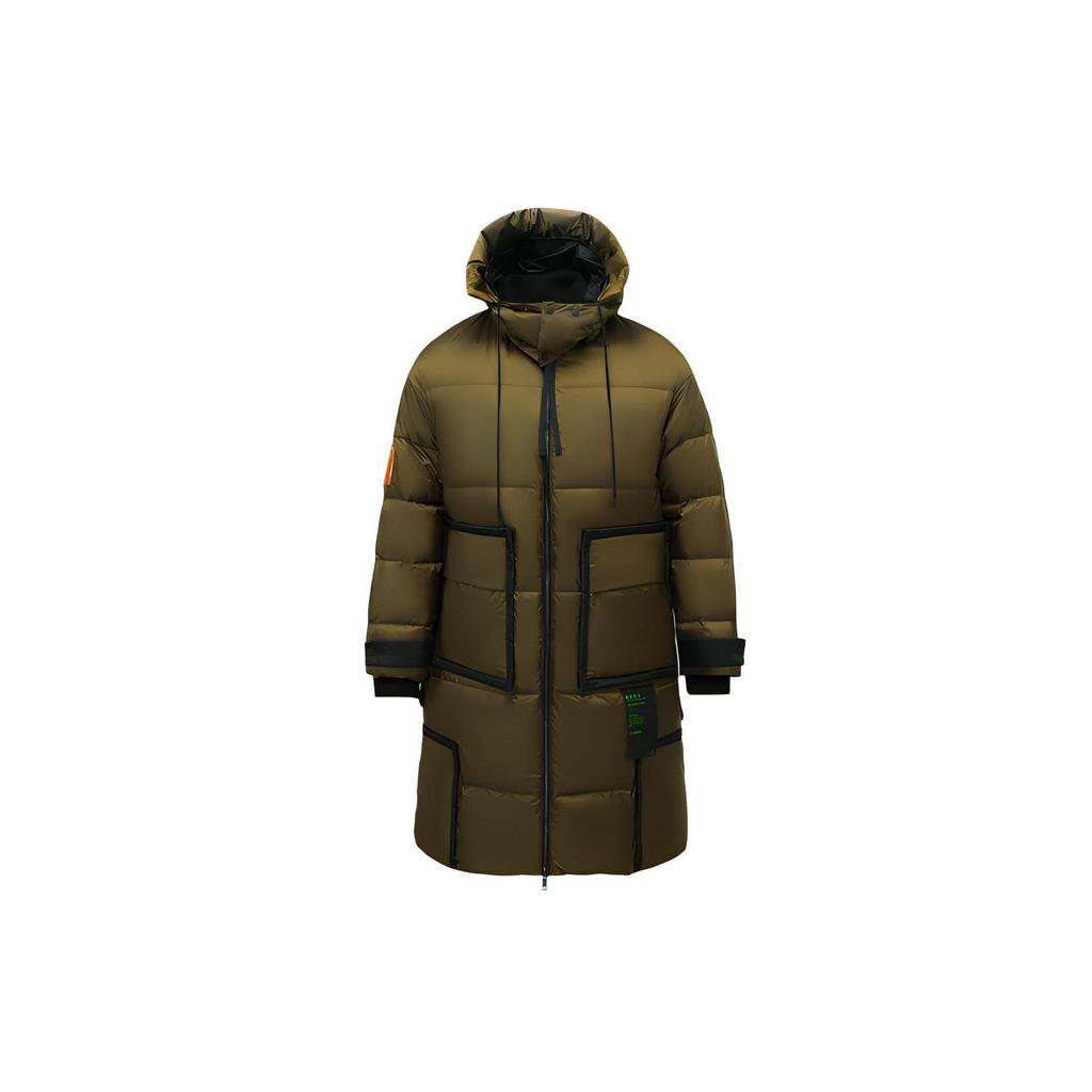Li Ning Long Hooded Down Jacket With Back Print Men Outerwear Army-Green AYMQ161-2