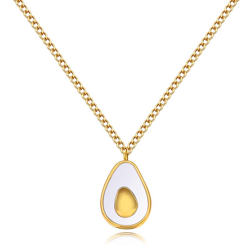 Exquisite Light Luxury Gold-Plated Avocado Pendant Necklace with Long-Lasting Titanium Steel Clavicle Chain 18K Real Gold Plated