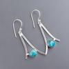 Blauer Kupfer-Türkis Edelstein 925 Sterlingsilber Schmuck Hakenohrringe 1,45" EE-66-19