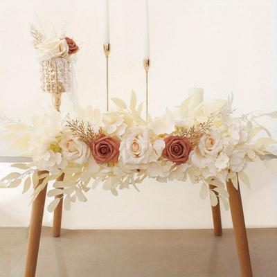 1Pc Faux Flower Arch Garland Artificial Peony Roses Flowers Simulation Door Lintel Fake Silk Flowers Wreath for Home Wedding Garden Door Wall Decor