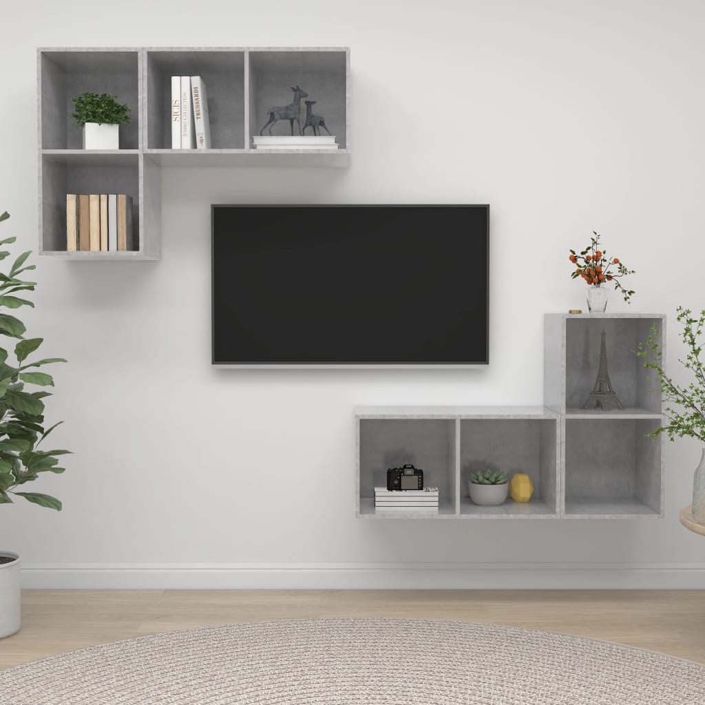 TV Wall Cabinets Set 4 pcs Concrete Grey Particleboard