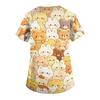 Damen V-Ausschnitt Kurzarm Arbeitshemd mit Taschen Tierprint Oberteil Medizinische Uniform Scrub T-Shirt für medizinisches Fachpersonal