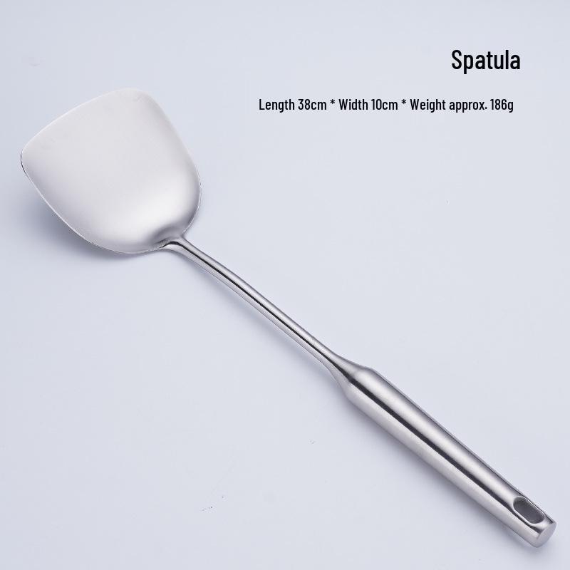 304 Stainless Steel Kitchen Utensil Set: Hollow Handle Spatula, Slotted Spoon, Frying Pan Spatula, Flour Sieve, Soup Spoon, Rice Spoon.