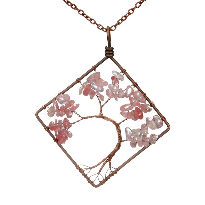 Handmade Vintage Tree of Life Necklace with Wire-Wrapped Natural Crushed Stone Crystal