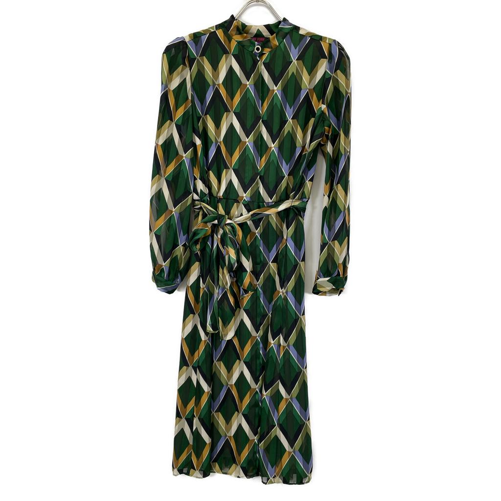 YUKITORII Green 27190407 Check Pattern Belted One Piece Dress 38 Green CheckUsed