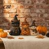 Seasonal Home Soft Furnishings 3Pcs Halloween Witch Cat Dog Statues, Resin Rustic Farmhouse Small Harvest Figures Ornaments for Autumn Thanksgiving,