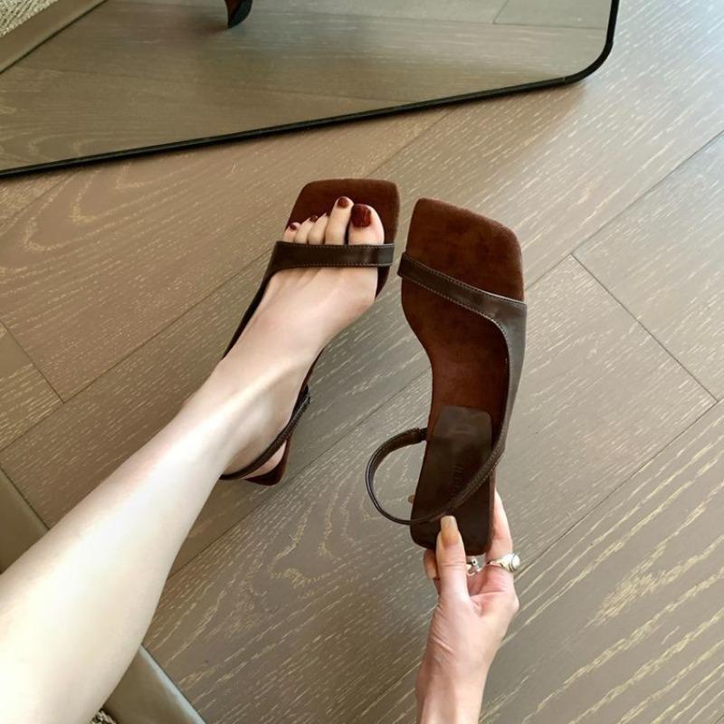 Retro Minimalist Women's Stange Style Slippers Outdoor Wear Versatile Elegant PU Leather Square Toe Shoes Pantuflas Mujer Slides