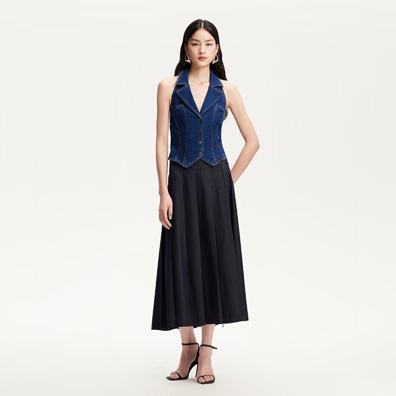 VEROMODA Women's Retro Denim Sleeveless Lapel Vest