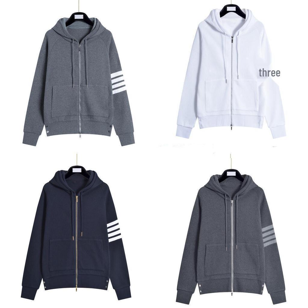 TB Unisex Four-Bar Waffle Knit Zip-Up Hoodie for Autumn/Winter