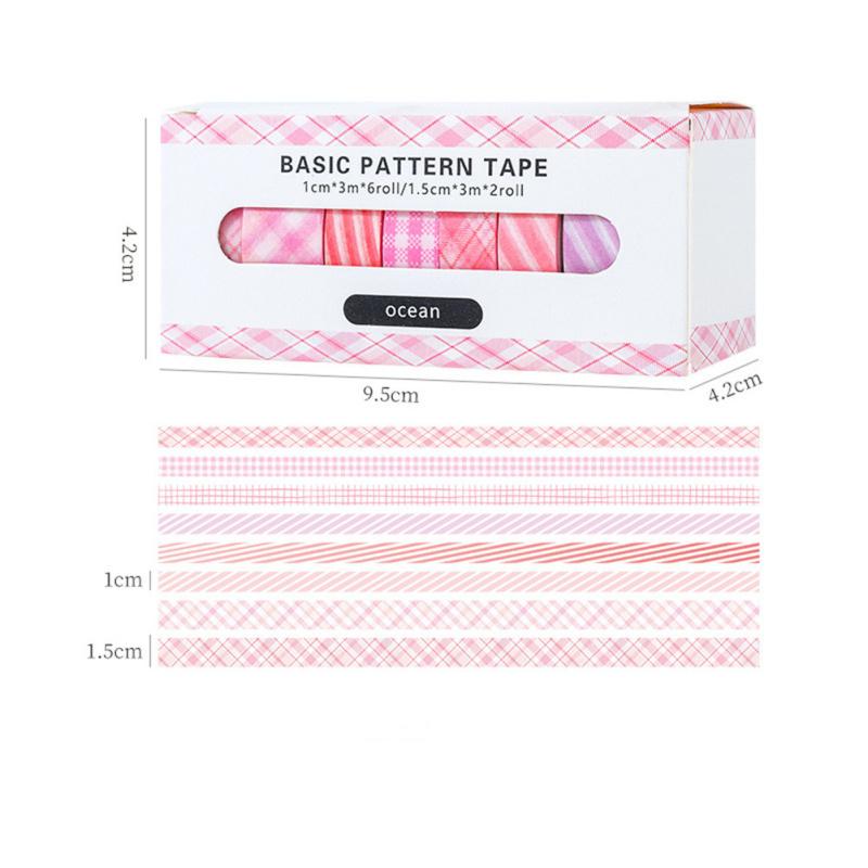 Ensemble de 8 Rouleaux de Ruban Coloré Rétro Grille Couleur Unie Multi-usage Bricolage Arts Artisanat Décoration Pour Journal